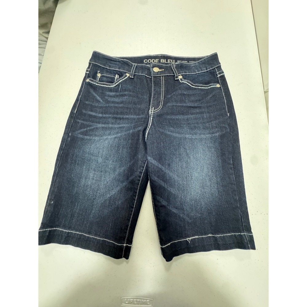Code Bleu Gwen Dark Wash‎ Embroidered Bermuda Denim Shorts Womens Size 12/30